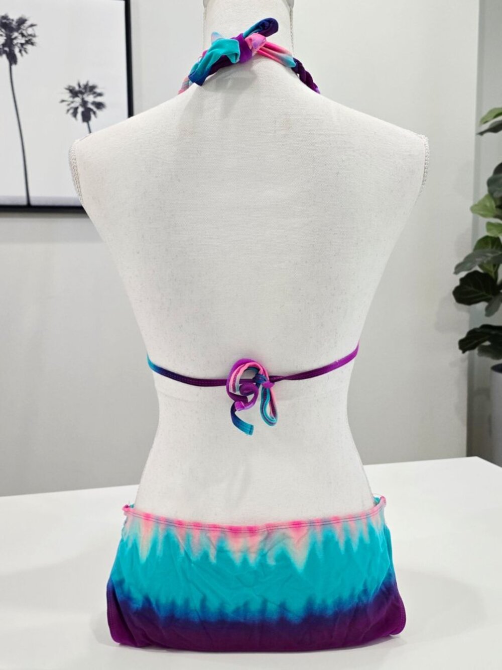 George ✦ Tie-Dye Braided Bikini Set ✦ Halter Top & Side-Tie Bottoms L/XL - Picture 3 of 9